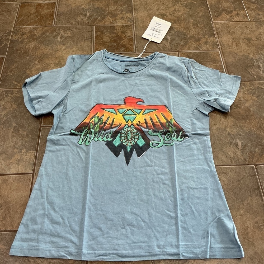 🥵 Blue Graphic Tee with Colorful Eagle Design
